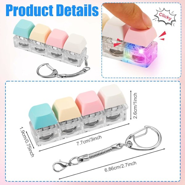 Fidget Tastatur Nøkkelring med LED Lys Tastatur Fidget Clicker Morsom Knapp Fidget Leke for Dekompresjon Dekorasjon Färg A