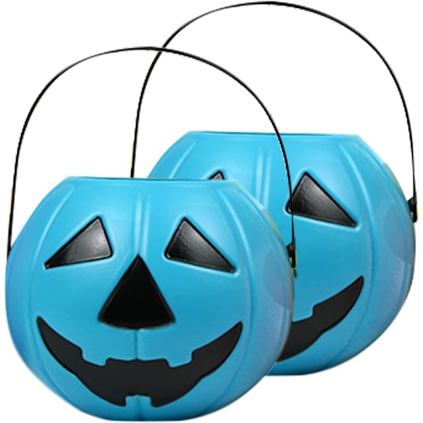 2-pak Halloween Godteriboks Gresskar Godteriholder med Håndtak Dekorativ Gresskarbøtte Jack-bøtte Halloween Blå Godtepose Barn Mini Gave Blå Blue