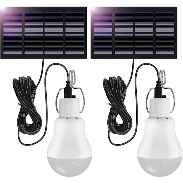 3W Solarlampe for Utendørsbruk med 3,45M Kabel, Portabel Solarlampe med Solpanel, Oppladbar Solarlykt for Fiske, Telt, Vandring, 2 Sett