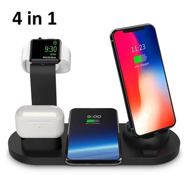 Trådlös laddningsstation för Watch Airpods, 4-i-1 svart