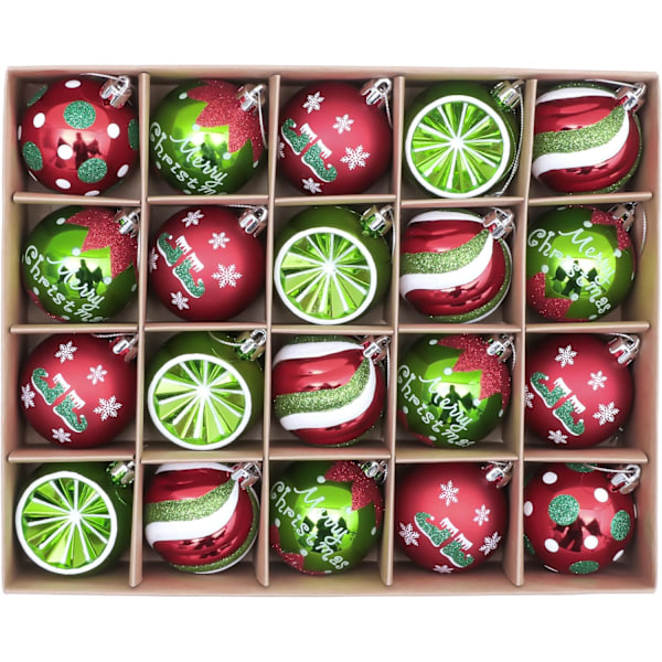 Christmas Baubles Set 20pcs 60mm, Red Green and White Christmas Ball Ornaments for Xmas Tree Decorations Red Green and White