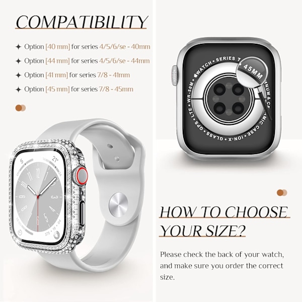 Goton 2 i 1 Vedenpitävä Bling Kotelo Apple Watch 40mm Näytönsuoja SE (2. sukupolvi) Series 6 5 4, Täysi Glitter Timantti Strassi Puskuri Etukansi