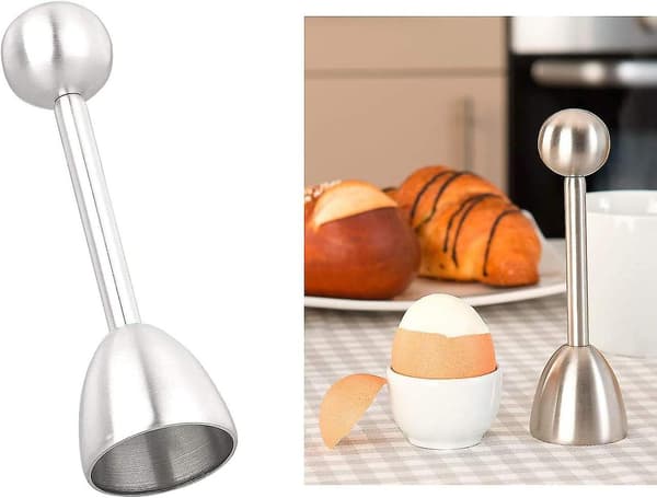 Eggaskjærer i rustfritt stål, eggaskjærer for myke, hardkokte egg, eggknuser, eggskallskiller