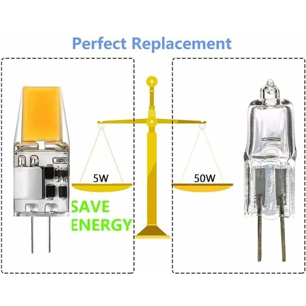 G4 LED-pære AC/DC 12V 5W G4 LED-pærer Varmt hvitt 3000K Lyspærer 50W Ekvivalent Halogenlampe 360° Strålevinkel Ingen flimmer, 6-pakning, Varmt hvitt 3