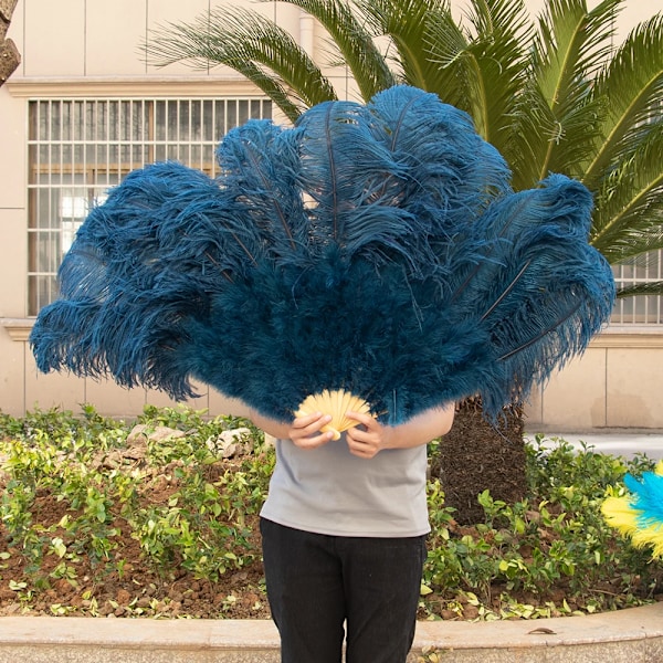 Læder lyserød struds fjer vifte til håndfoldning fjer vifte performance danse vifter fest scene karneval show rekvisitter 60/100cm 26 marineblå 26 marineblå 26 navy 1 pc