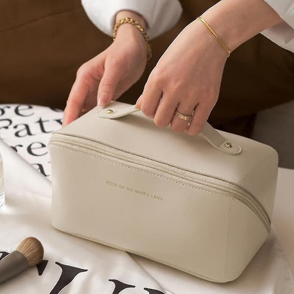 Makeup Suitcase, Large Capacity Cosmetic Organizer Storage Box, Milk White