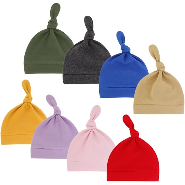 8 stk Baby Turban Huer, Bomull Høst Vinter Lue for Nyfødte Gutter og Jenter (0-12 Måneder) 8 pcs. D