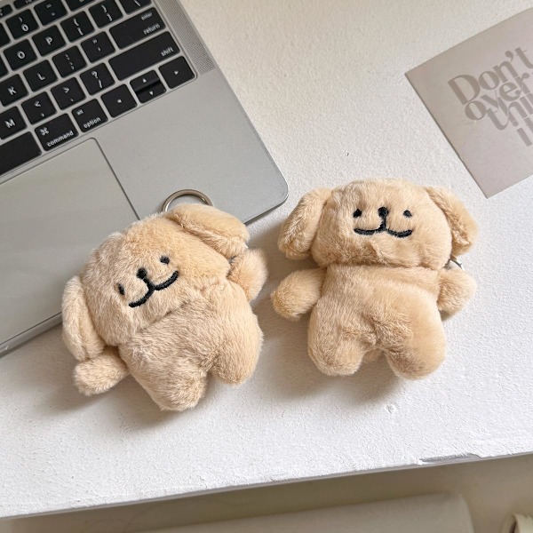 1 st Plyschfodral för AirPods 4, Rolig Söt 3D Tecknad Plysch Kawaii Khakifärgad Valpdesign Mjukt Varmt Skydd för