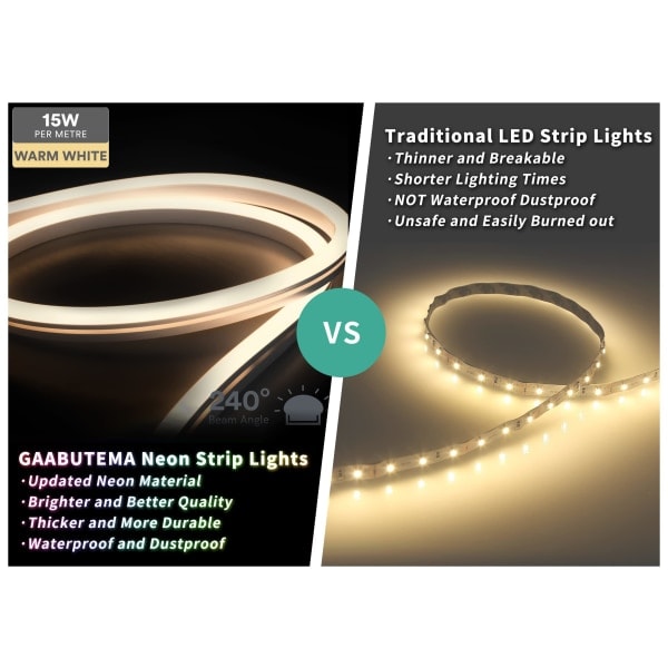 Neon LED-remsa Varmvit 5m 12V DC Flexibel Neon Rep-belysning Vattentät IP65 Neon LED-lampor