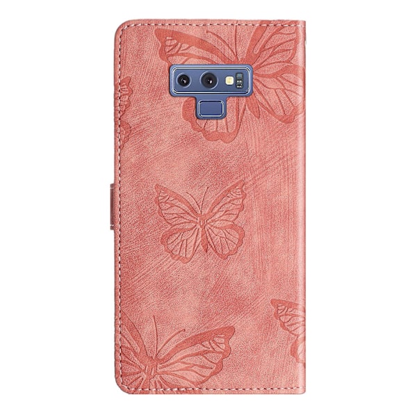 Kompatibel med Samsung Galaxy Note 9 Præget Sommerfugl Etui Med Pung Og Stativ [DM] Pink