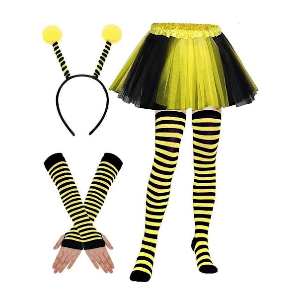 Aikuisten mehiläisasusetti Halloween mehiläisasu Tutu-hame Mehiläisraidallinen polvipituinen sukka Pitkät käsineet (FMY) YellowBlack