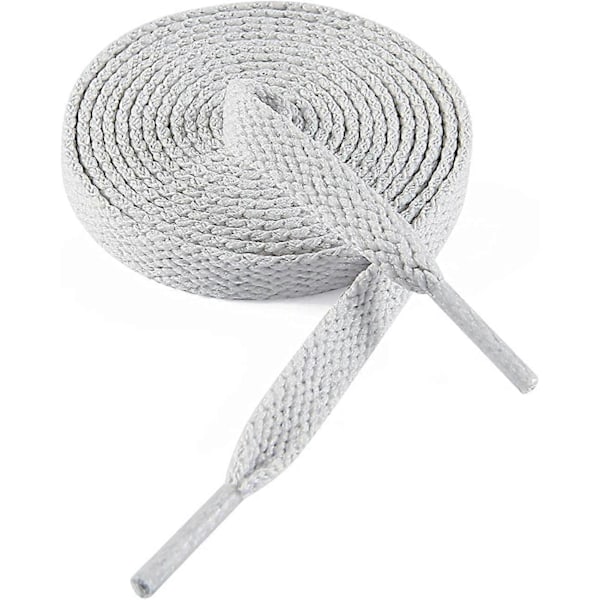 Litteät kengännauhat, 8 mm leveät, lenkkareihin, Premium-urheilukengännauhat, korvaavat nauhat urheilukenkien nauhoiksi, valkoinen harmaa White Grey 35-  ( 90 cm )