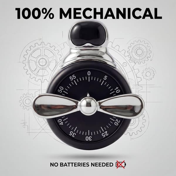 Mekanisk køkkentimer, magnetisk 60-minutters visuel nedtælling, batterifri med høj alarm til madlavning, studier, Pomodoro, sort