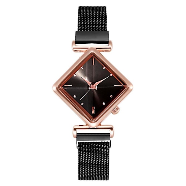 Magnetarmbåndsur sæt til kvinder, Firkantet armbånd til kvinder, Quartz Black
