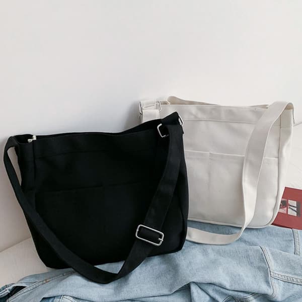 Axelremsväska Canvas Handväska SVART black