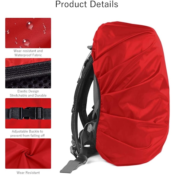 2 stk. Vandtæt Regnslag til Rygsæk, Reflekterende Regnbeskyttelse mod Støv og Tyveri M 26L-40L Navyblue and red
