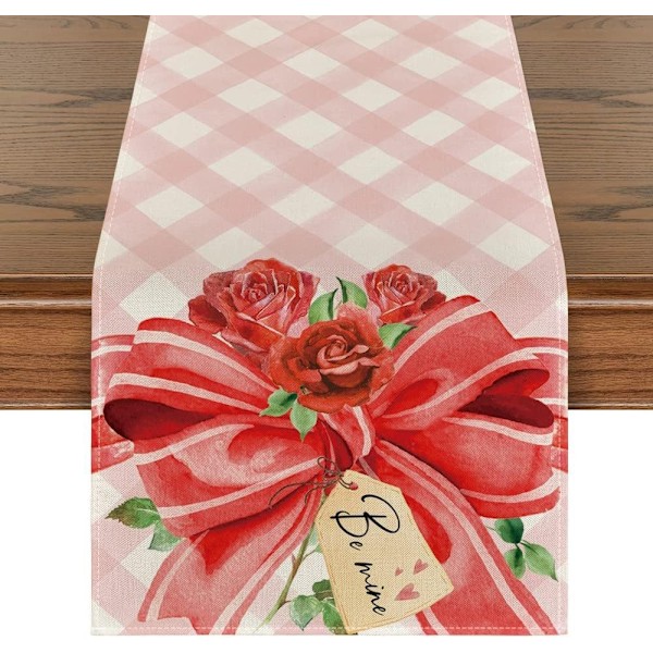 Mode Table Runner med Buffelrutig Mönster och Hjärtan för Alla Hjärtans Dag, Säsongsbetonad Köks- och Matbordsdekoration för Inomhusfest 13x72 Tum
