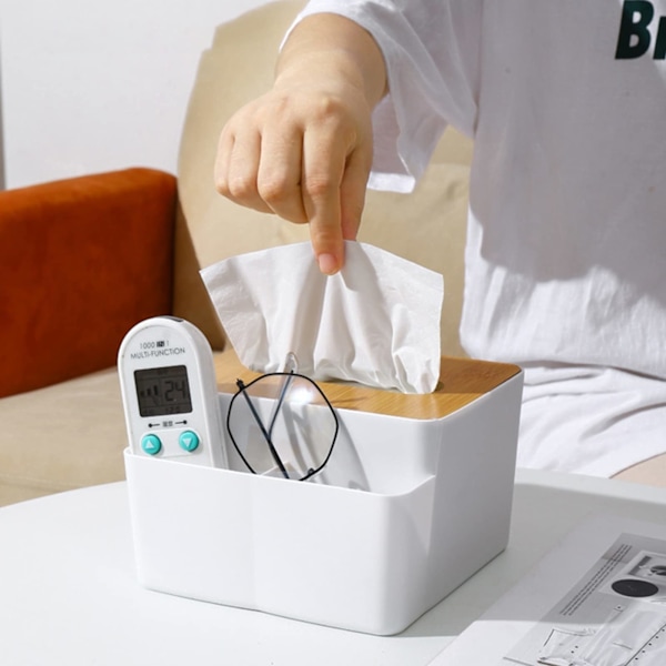 Servettiteline Box, Kasvojenpyyheteline puukannella, Servettien annostelulaatikko säiliö kaukosäätimen kynän työpöytäsäilytyksellä square