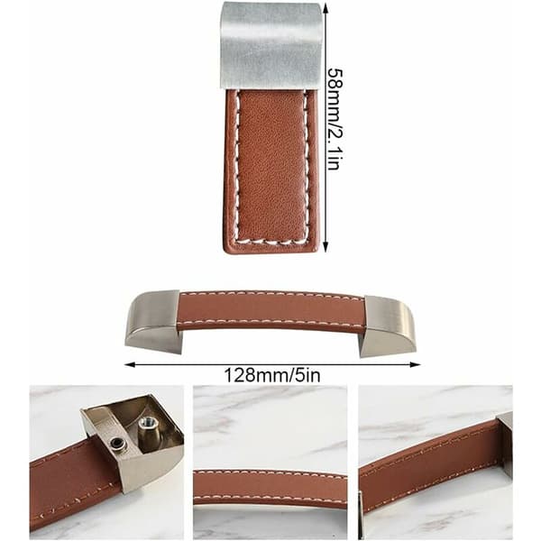 Sæt med 8 (58 mm, 128 mm) lædermøbelgreb, læderdørgreb