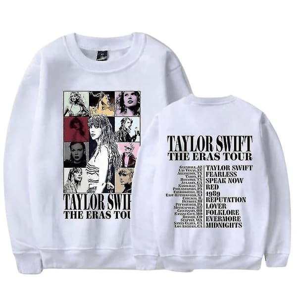 Taylor Swift The Eras Tour Tryckt Unisex Sweatshirt Långärmad Rundhalsad Ledig Lös Pullover Toppar, S, Vit