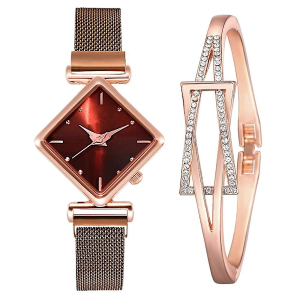 Magnetarmbandsurset för kvinnor, Fyrkantigt armband för damer, Quartz Coffee Set