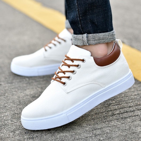 Canvas sko koreansk stil herre all-match hverdagssko trendy oversize sneakers til mænd Hvid White White 46