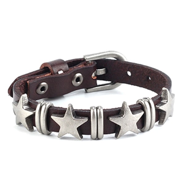 Retro Punk Faux Läder Armband Stjärna Läder Armband Justerbar Coffee