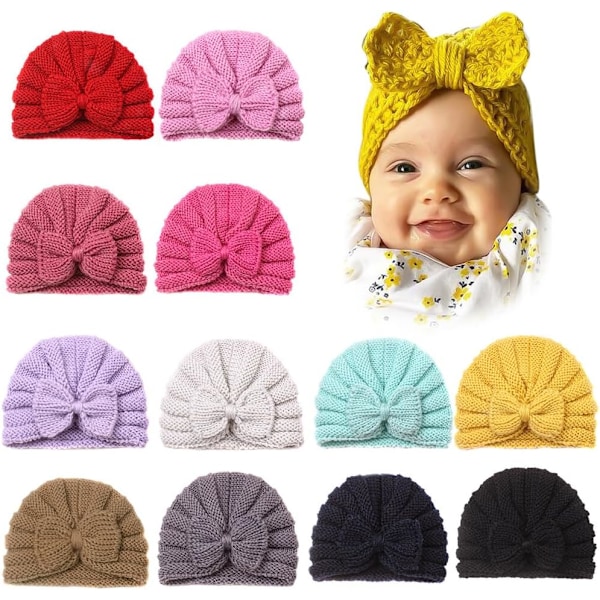 Baby Vinter Strikhue, Blød Bomuldshat til Drenge, Unisex Ensfarvet Varm Skihue Dark pink