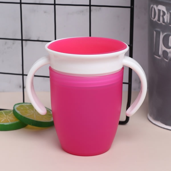 360 grader kan roteras Magic Cup Baby Learning Drink Cup Rose röd