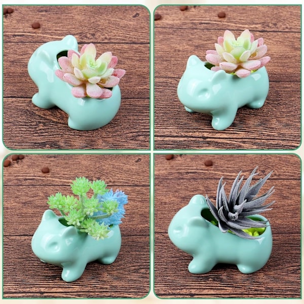 Grön Keramisk Blomkruka Glazerad Kruka Sukkulenter Kruka Söt Planteringskruka med Hål, Perfekt för DIY Mikrolandskap