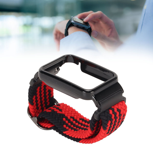 Stretch Nylon Flätat Armband med Skyddande Bumper Case Tillbehör Kompatibelt med Mi Band 7 Pro Röd Svart och Svart Skal
