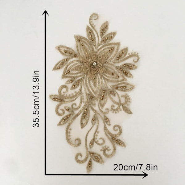 Rhinestone-brodert blomstret blonder applikasjon halslinje krage lapp for DIY brudekjole golden