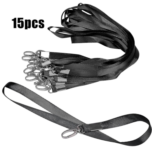 15-pack Lanyard för ID-brickor Svart nyckelband med klämma Halsband