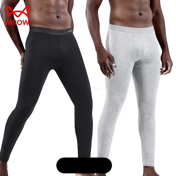 2-pack Värmeunderkläder för Män 50S Ren Bomull Vinter Varma Byxor Mjuk Elastisk Underdel Långa Kalsonger Herr U Konvex Leggings 9 9 XXXL