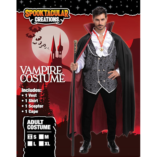 Renæssance & Middelalderlig Uhyggelig Deluxe Vampyr Kostume Til Halloween Mænds Rollespil Synder & Cosplay SILVER M