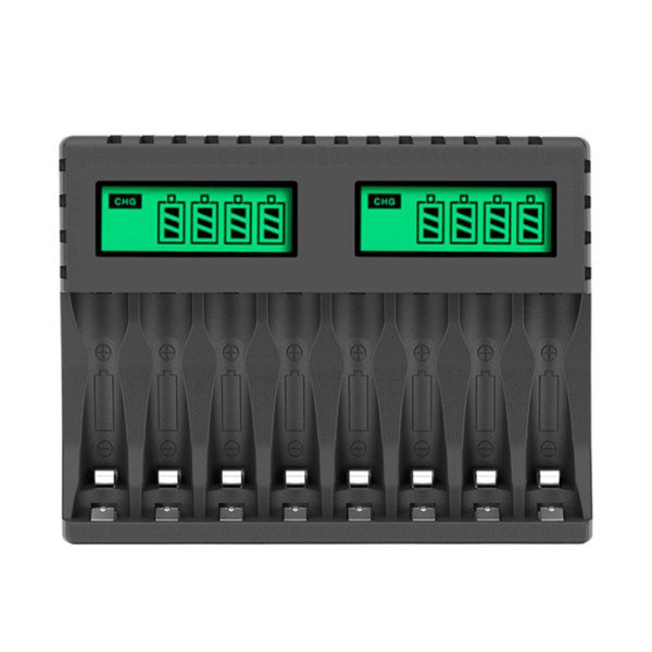 8-spor batterilader med LCD-skjerm Intelligent for AA/AAA NiCd NiMh oppladbare batterier Lading aa aaa lader Svart