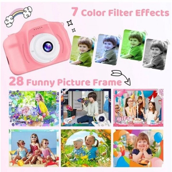 Barnkamera Videoinspelare 1080P LCD minileksak Digital barnkameraleksak Rosa
