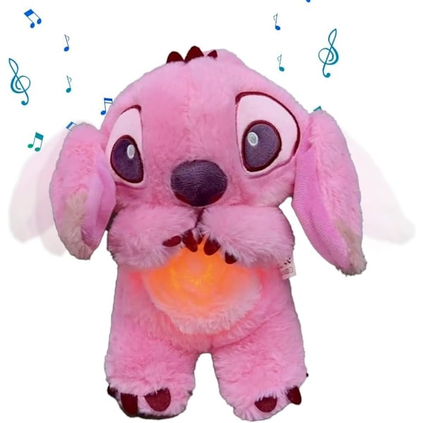 Stitch Plyschleksak för att Lindra Ångest, Söta Cartoon Lugnande Djurleksak med Luftkudde Andningsrörelse för Barn Vuxna Sov (Rosa)