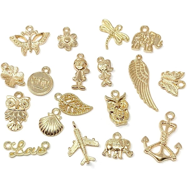 Grossist Bulk 50 stk. blandede guld charms vedhæng DIY til halskæder Armbånd Smykkefremstilling og håndværk - perfekt