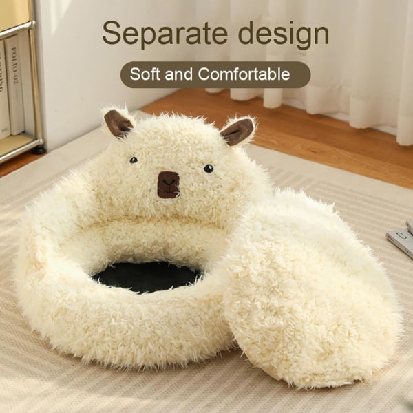 Kylmatta kattbädd alpacka kattsand vinter varm bädd med plyschdyna halkfri botten plyschmatta kattbädd beige 40cm