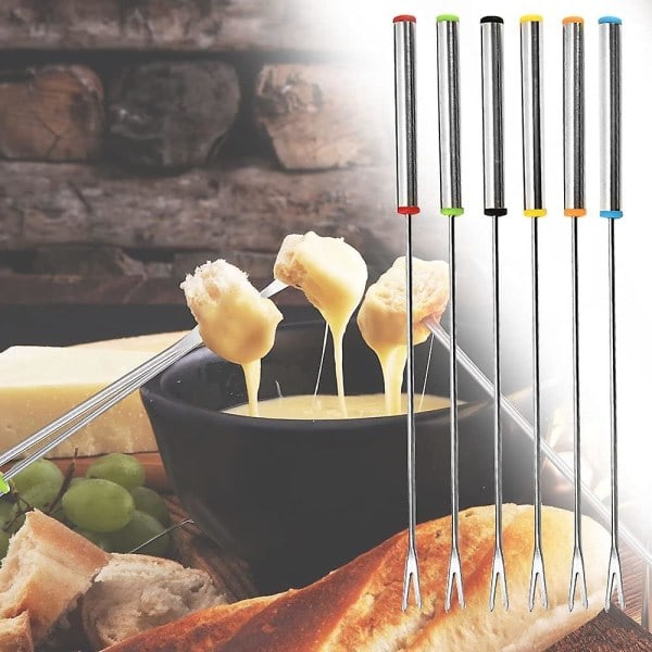 Fonduegaffel Rustfrit Stål Fonduegafler Dessertserveringsspyd Fondue Grydegafler Køkkenredskabssæt Perfekt til Ost Kød Chokoladedessert (6 stk)