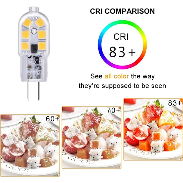G4 LED 12V 2W Varmt hvid 3000K, 200lm, G4 10W 20W Halogen ækvivalent, ikke-dimbar, Bi-pin G4 12V LED AC DC til Krona, Bordlampe, sæt af 6