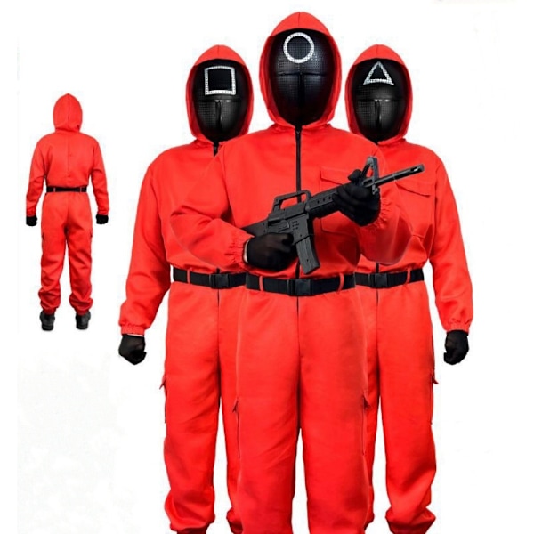 Bläckfiskdräkt för vuxna och barn, röd jumpsuit med huva bälte Cosplay kostym serie, present till Halloween karneval fest 5-6 años
