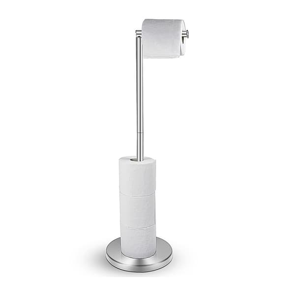 Fritstående toiletpapirholder med vægtet base og opbevaring til 5 ruller, rustfrit stål til badeværelse, krom