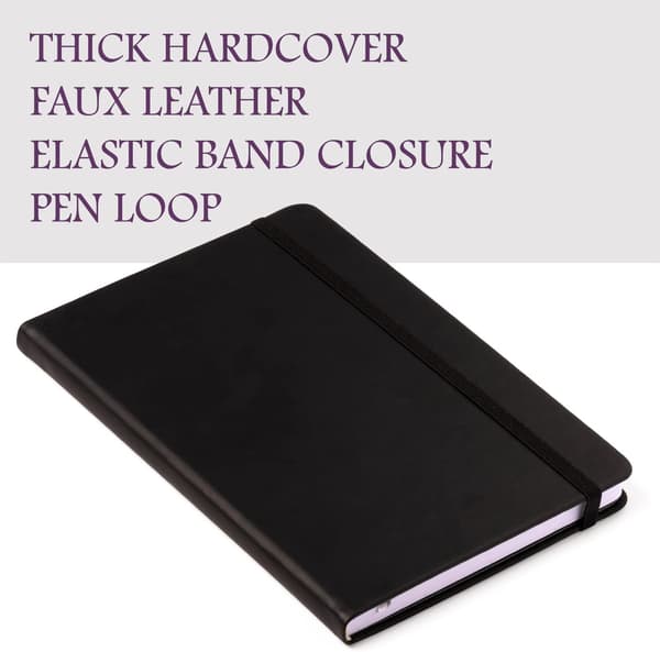 Klassisk notesbog, hardback, lommeformat (8,5 tommer x 5,5 tommer) ternet/linjeret, sort, 200 sider_OF