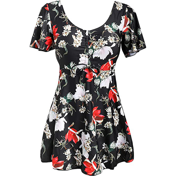 Badedragt til kvinder i plus size Sort lilje 40-42