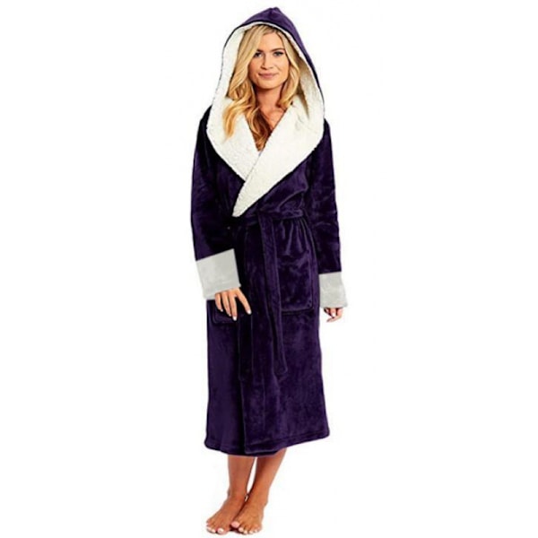 Hættetrøje Sherpa Robe Lang Blød Fuzzy Morgenkåbe Lilla Lilla Purple S