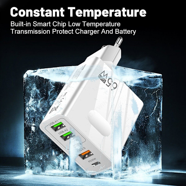 PD65W hurtigoplader til mobiltelefon - 5V4A europæisk og amerikansk standard PD+3USB multiportadapter