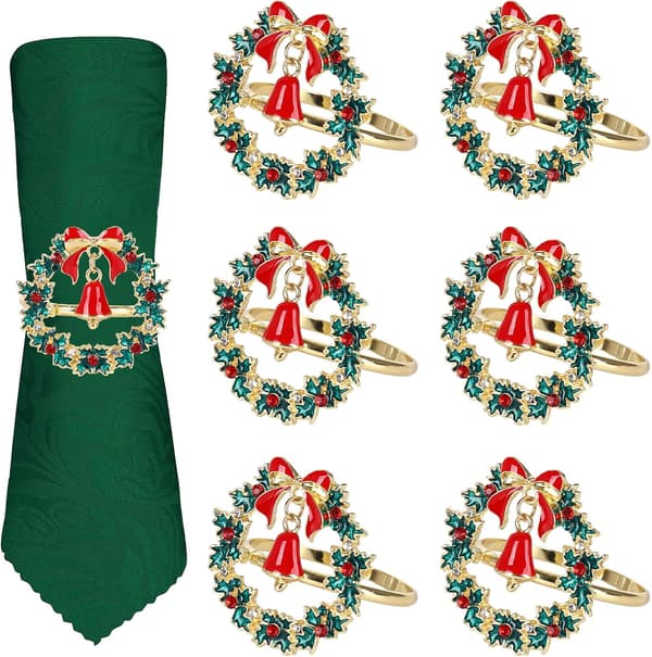 Julekrans Serviettringer 6PCS Jule Serviettringer, Christm