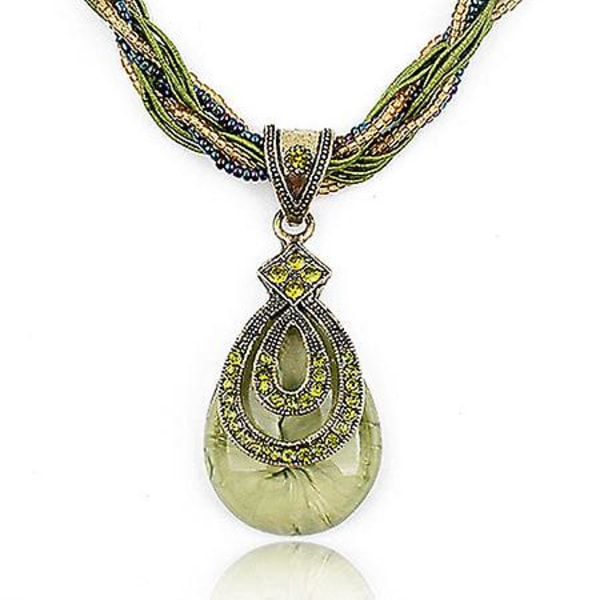 Bohemiskt Vattendroppsberlock med Vridet Rep i Bohemisk Stil Halsband Kvinnors Smycken Present (Grön)